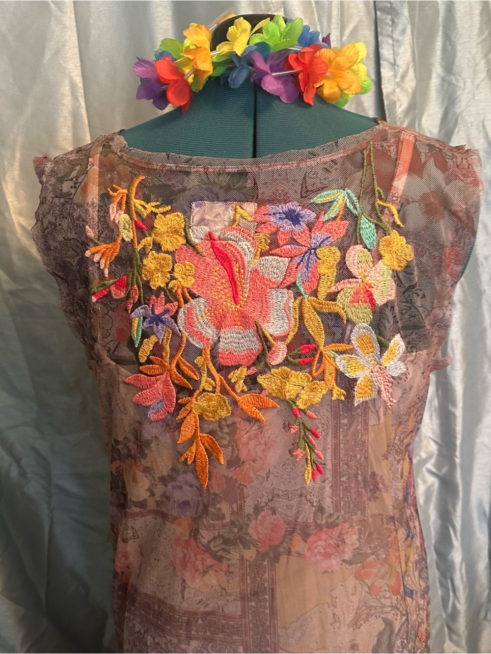 Johnny Was Taupe Maxi Dress with Multicolor Floral Embroidery 1X - Picture 5 of 8